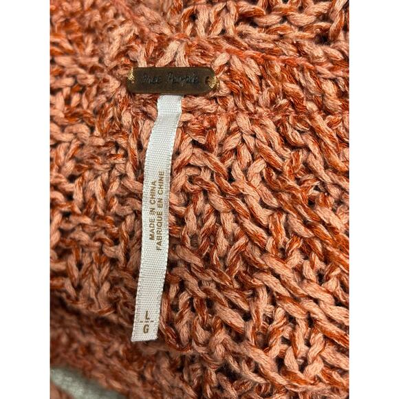 Free People Cable Knit Sweater Womens Size L Orange V-Neck Long Sleeves Bohemian - Picture 3 of 7